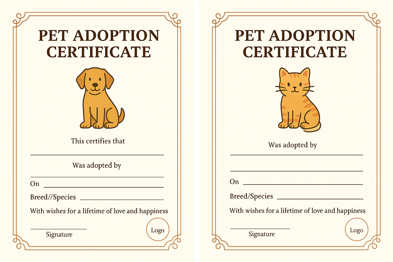 Pet Adoption Certificate
