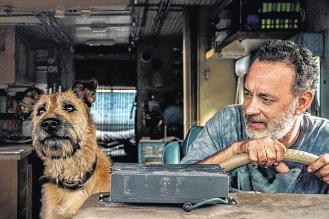 Tom Hanks with dog in Finch movie