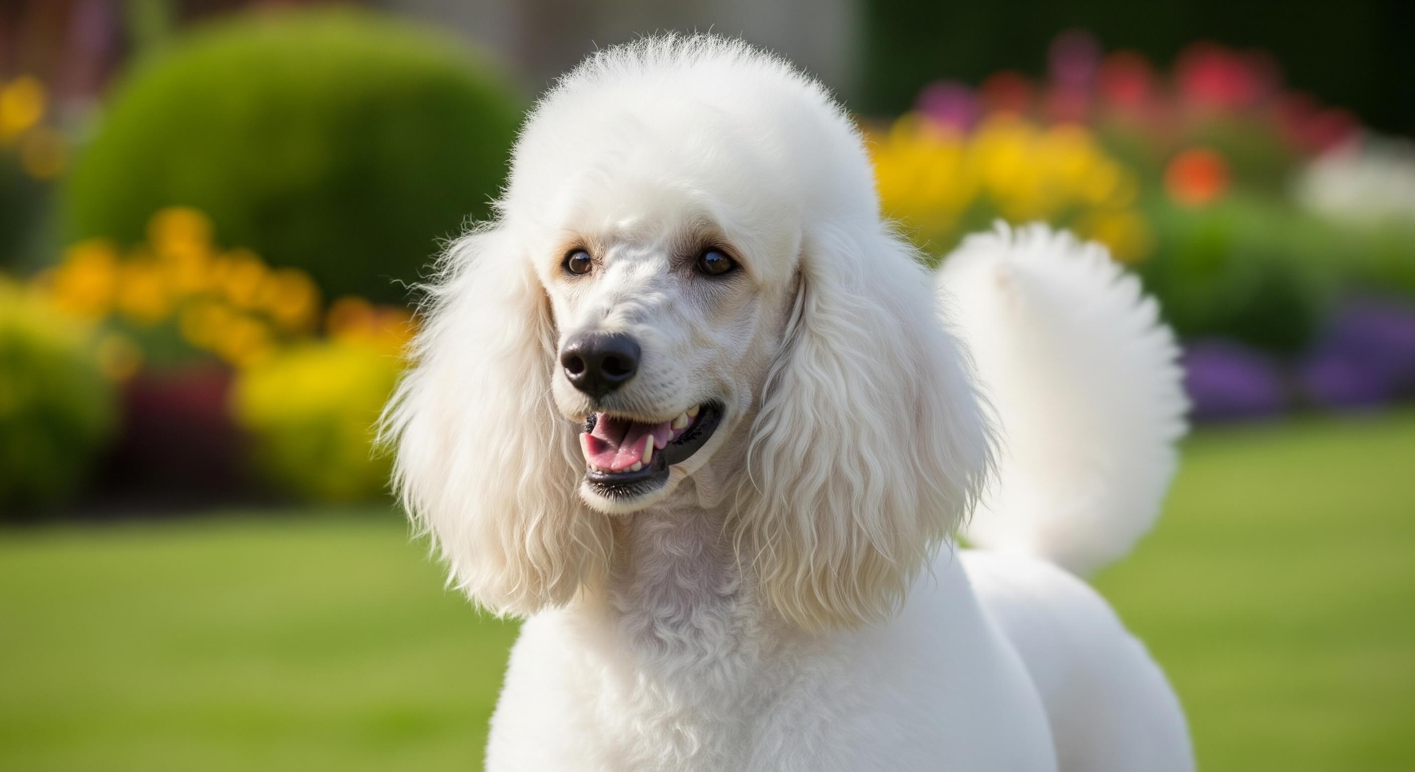 Friendly Poodle with affectionate temperament and playful personality traits outdoors
